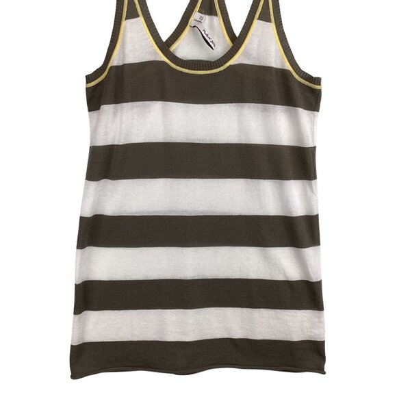 Michael Stars Sweater Tank Size OS One Size Cotton Striped Racerback Olive/White - Picture 6 of 9